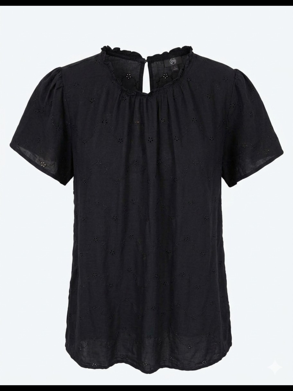torrid Black Eyelet Short Sleeve Ruffle-Neck Blouse